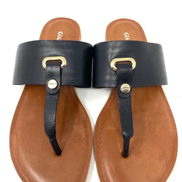 GIANNI BINI Women's Thong Black Leather Flat Sandals FAIRISS 6M - Picture 4 of 13